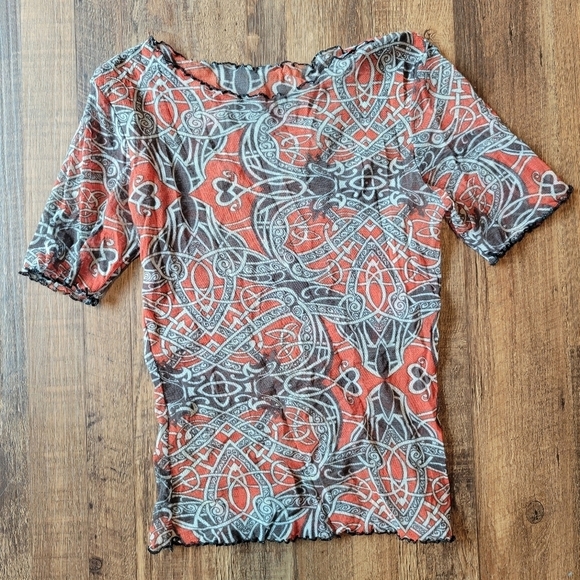 Tops - Red Black Fully Mesh Top